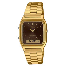 Casio Vintage AQ-230GA-5AMQYES – Ανδρικό Ρολόι Διπλής Ένδειξης (Χρυσό Μπρασελέ, Καφέ Καντράν)